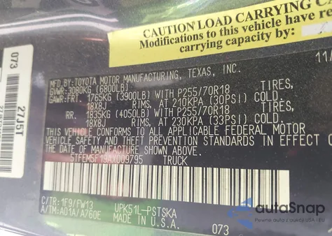 2010 Toyota Tundra Grade 4.6L V8 from USA, damaged, VIN 5TFEM5F19AX009795